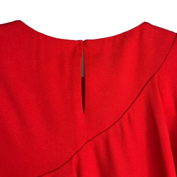 Maje Blouse Womens Sz 1 Red Sleeveless Ruffled Front One Shoulder Top Crew Neck - Picture 7 of 10